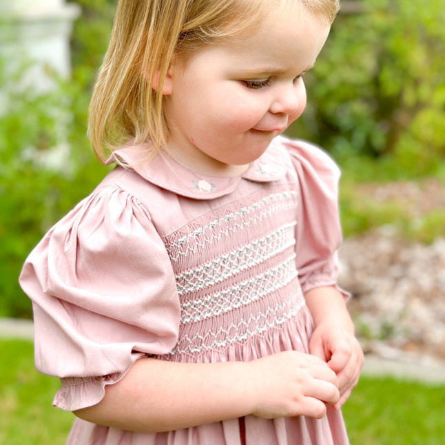 The Rose Blush Hand-Smocked Dress with Pearl Detailing,6M to 8T.