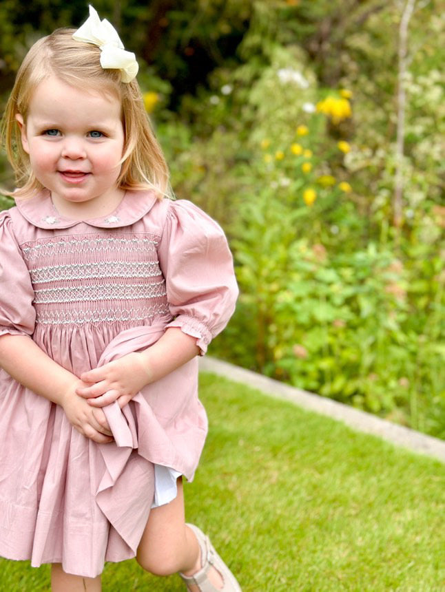 The Rose Blush Hand-Smocked Dress with Pearl Detailing,6M to 8T.