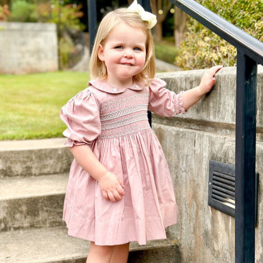 The Rose Blush Hand-Smocked Dress with Pearl Detailing,6M to 8T.