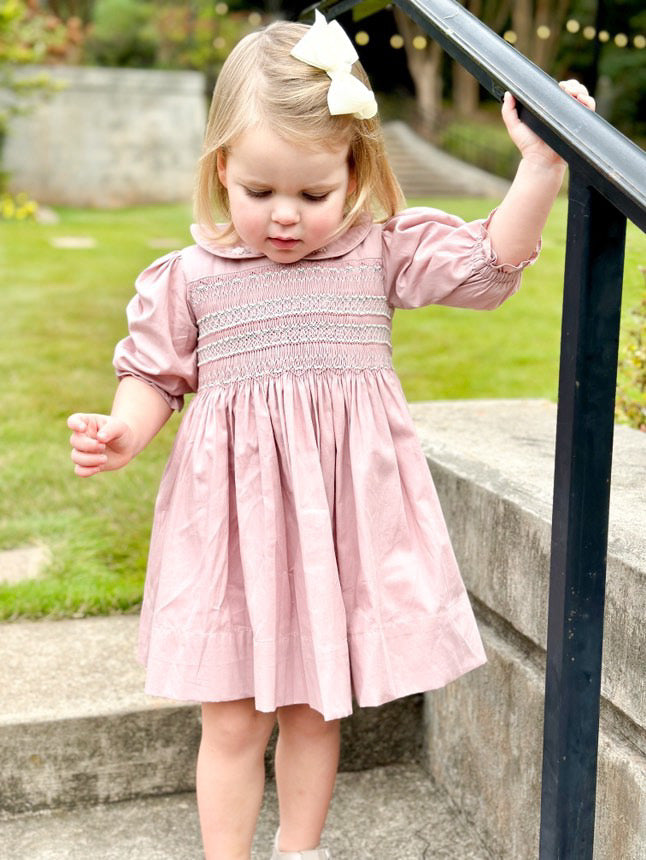 The Rose Blush Hand-Smocked Dress with Pearl Detailing,6M to 8T.