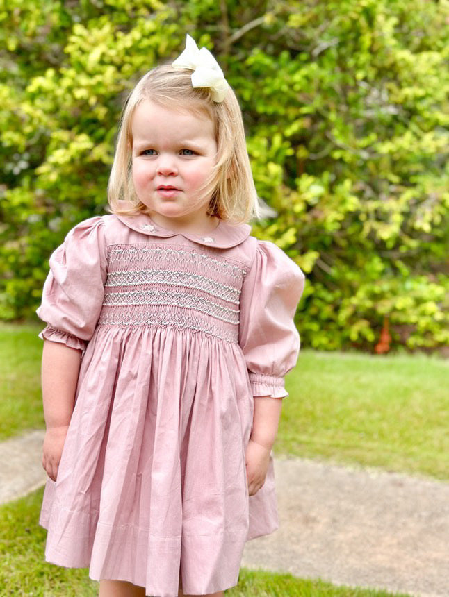The Rose Blush Hand-Smocked Dress with Pearl Detailing,6M to 8T.