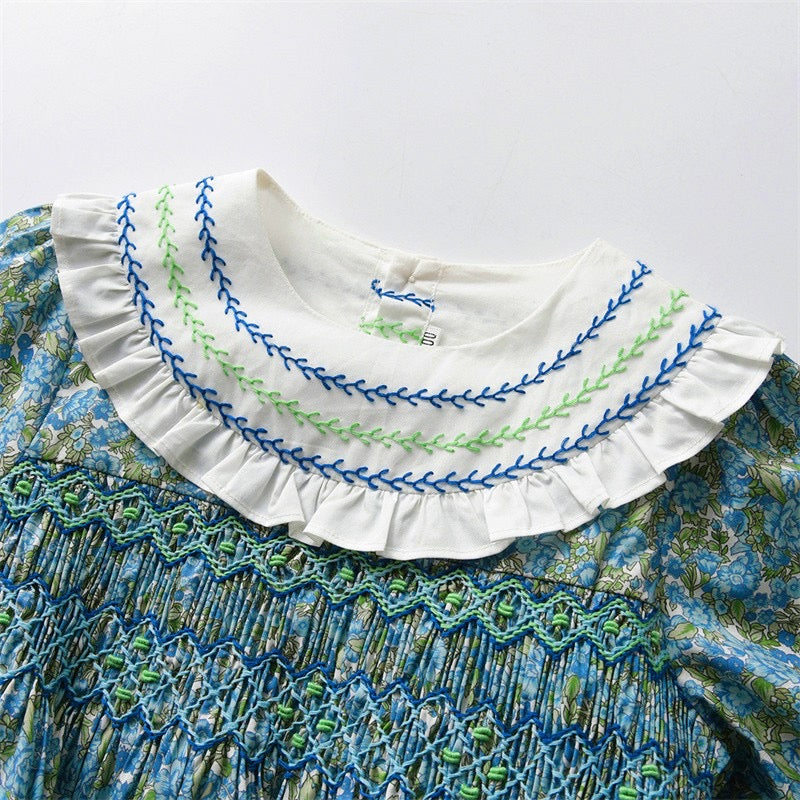 Floral Hand Smocked Dress,12M to 7T.