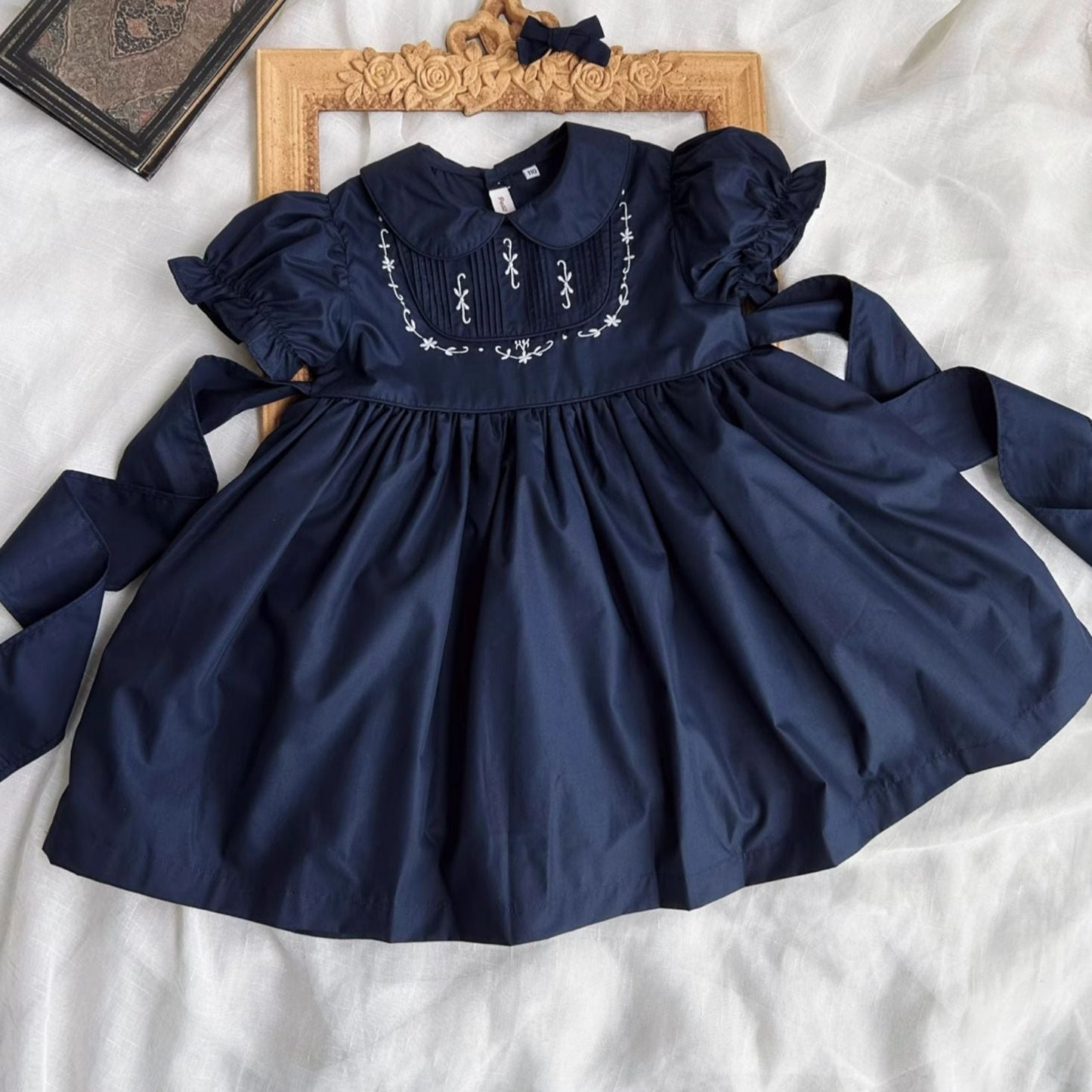 Stunning Dark Blue Embroidered Dress,