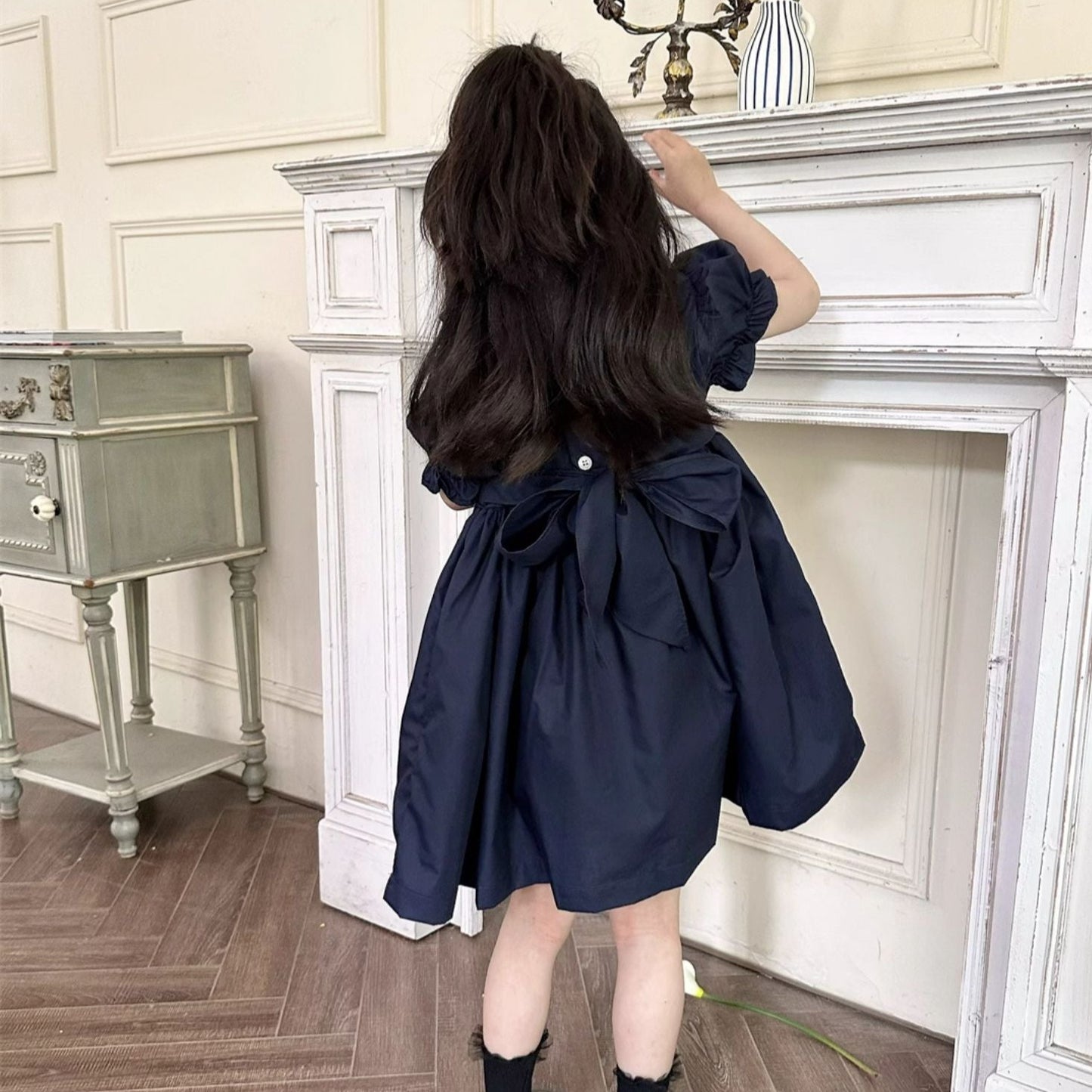 Stunning Dark Blue Embroidered Dress,