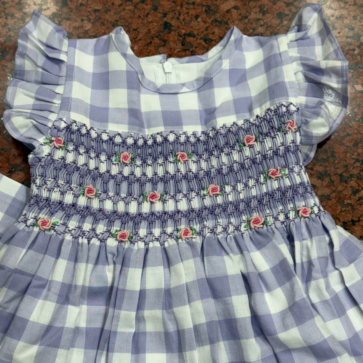 Lavender Gingham Hand-Smocked Dress, 2T & 4T.