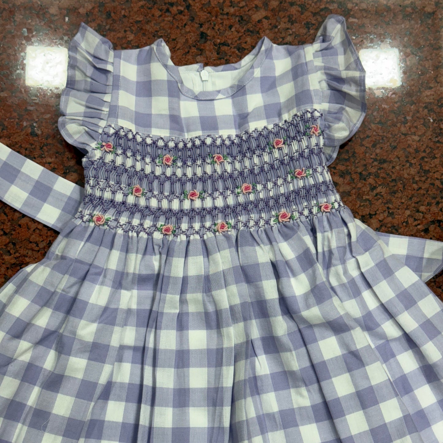 Lavender Gingham Hand-Smocked Dress, 2T & 4T.