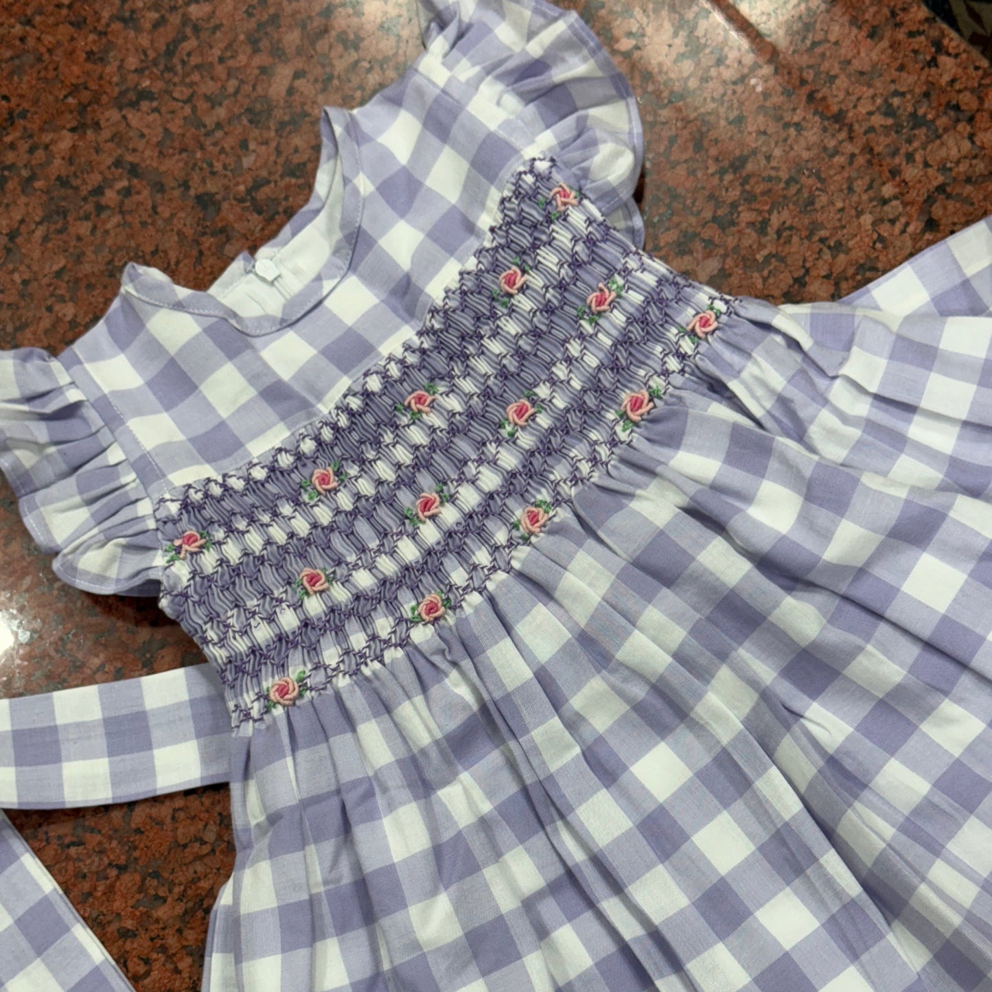 Lavender Gingham Hand-Smocked Dress, 2T & 4T.