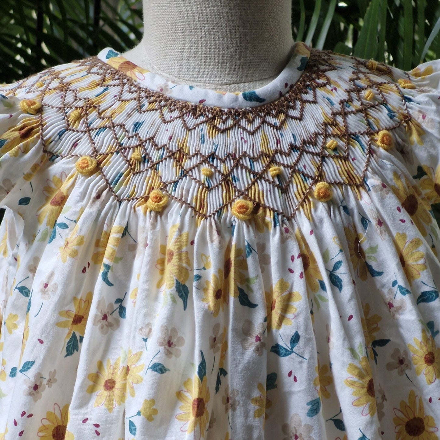 Yellow Daisy Hand Smocked Dress,(12M–6T)