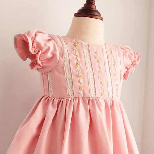 Pink Peach Embroidered dress,6M to 8T.