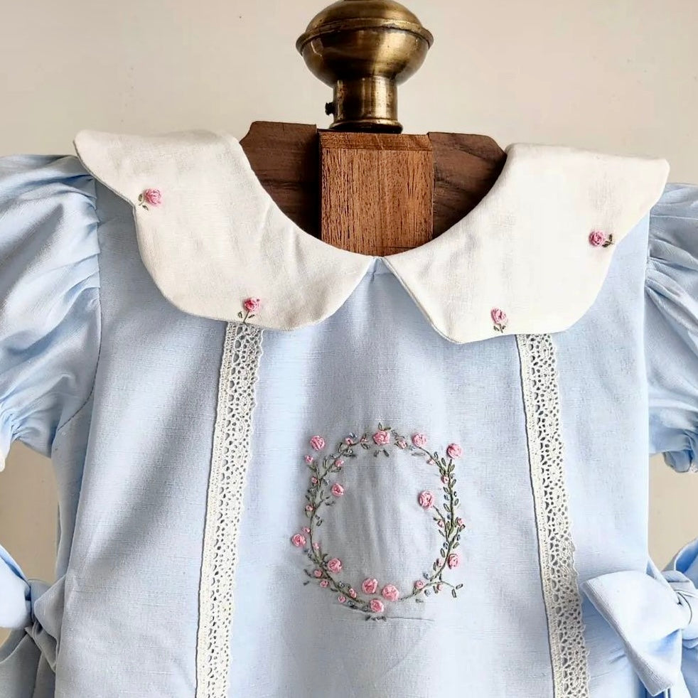 Scallop Collar Dress With Hand Embroidery,6M to 8T.