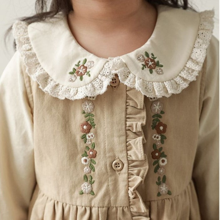 Embroidered Khaki dress & Shirt Combo,12M to 7T.