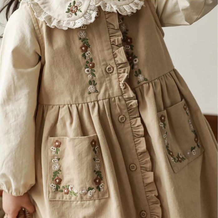 Embroidered Khaki dress & Shirt Combo,12M to 7T.