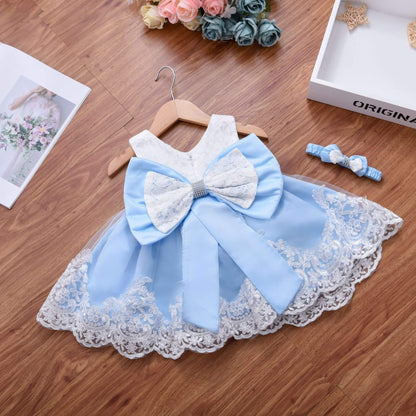 Cute Embroidered Tutu With Big Bow,Pink/Blue,6M to 6T