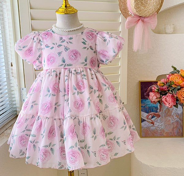 Rose Print Spring Dress,2T to 7T.
