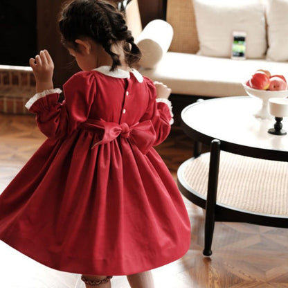 Full Sleeves Gold Red Twirling Dress,12M to 7T.