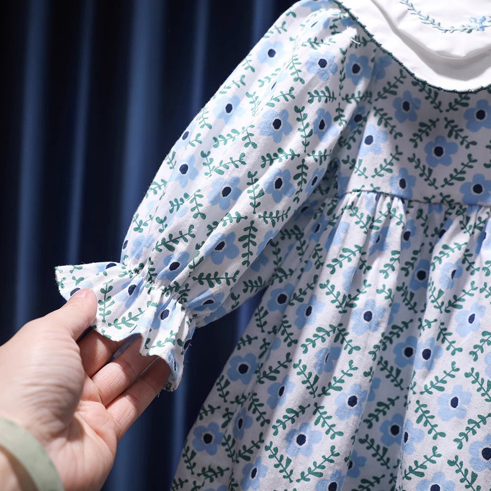 Blue Play Dress With Embroidered Collar,12M to 6T.