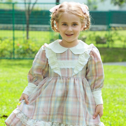 Adorable Full Sleeves Plaid Dress,2T to 7T