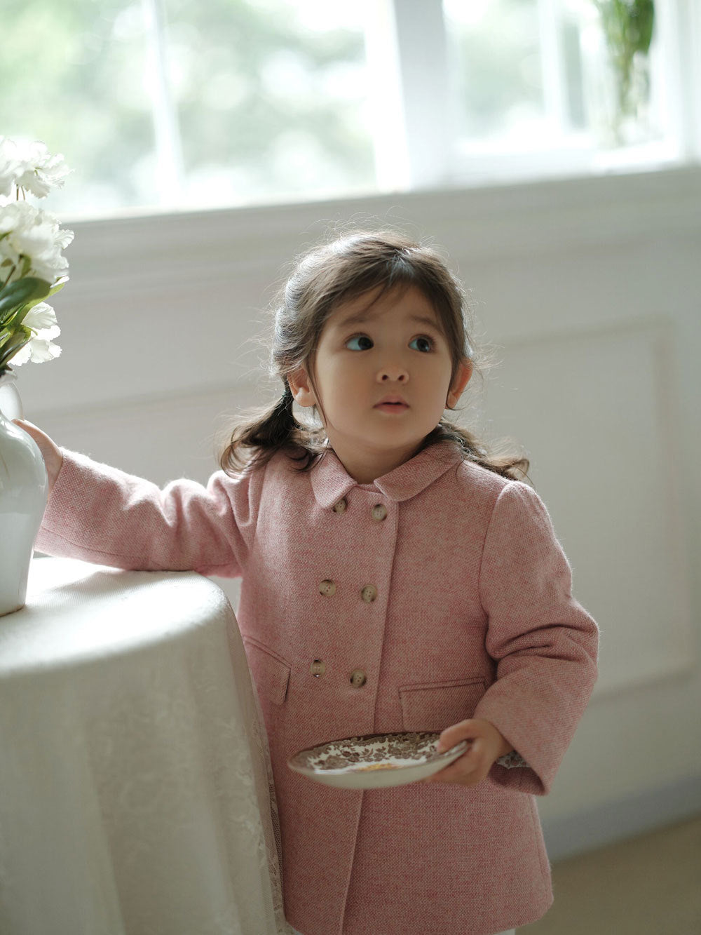 Timeless Pink Wool Coat,2T to 8T.