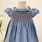 Gorgeous Hand Smocked Dress,Biege/Blue,12M to 8T