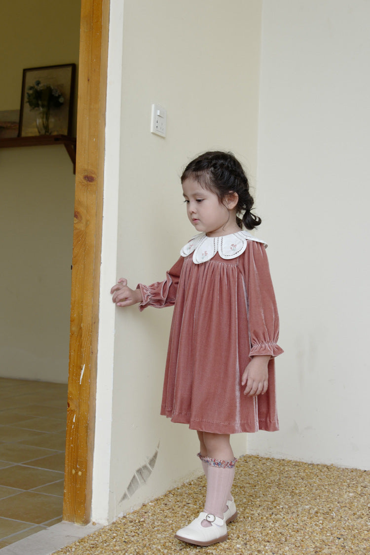 Olive Green Velvet  Dress,12M to 8T.