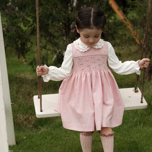 Hand Smocked Dress & White Shirt Combo,12M to 6T.