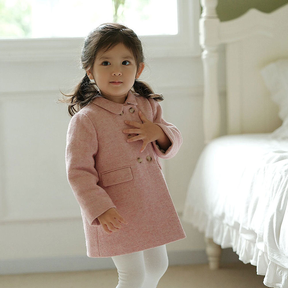 Timeless Pink Wool Coat,2T to 8T.