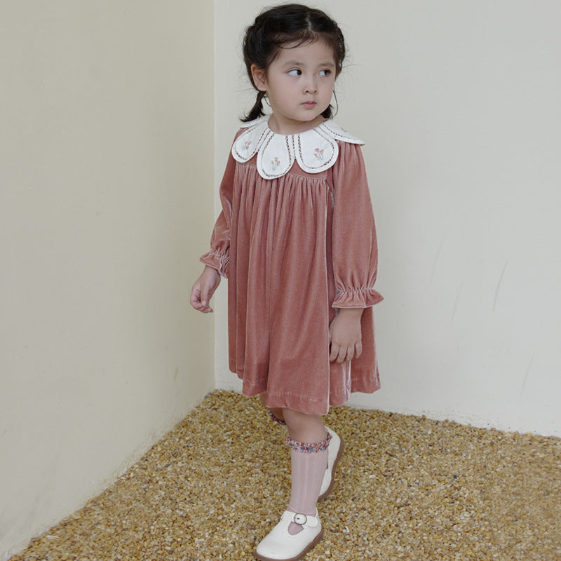 Olive Green Velvet  Dress,12M to 8T.