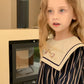 Cute Navy Stripped Embroidered Dress,2T to 7T
