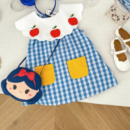 Blue Gingham Back To School Dress With Bag,2T to 7T.