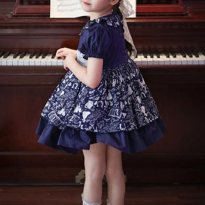 Cute Blue Print Dress,2T to 7T