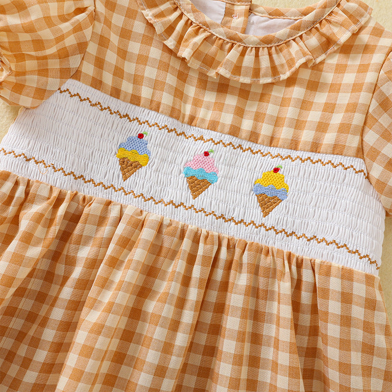 Cute Ice-Cream Embroidered Dress,12M to 5T.