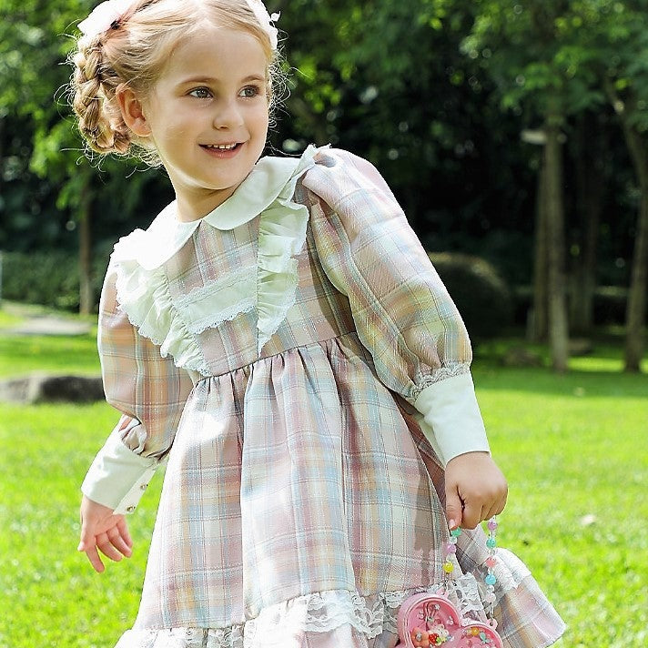 Adorable Full Sleeves Plaid Dress,2T to 7T