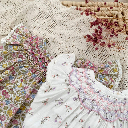 Cute Smocked Bishops,White/Floral,2T to 6T.