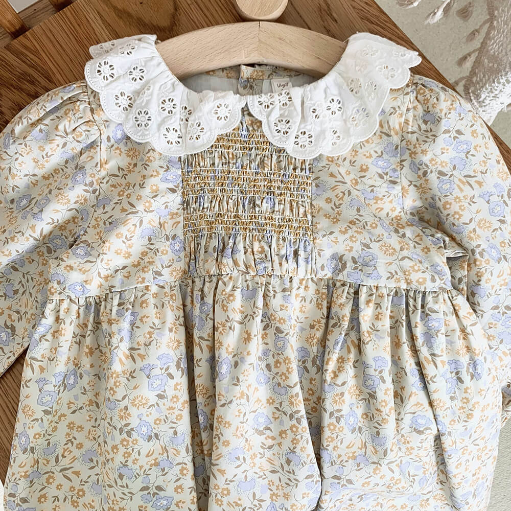Full Sleeves Floral Lace Collar Dress,2T to 7T