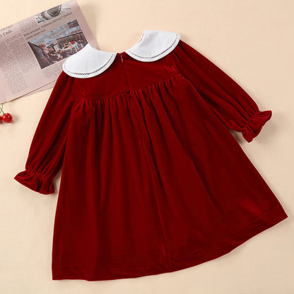 Olive Green Velvet  Dress,12M to 8T.