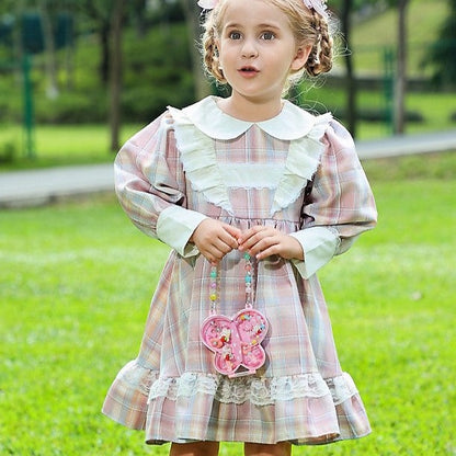 Adorable Full Sleeves Plaid Dress,2T to 7T