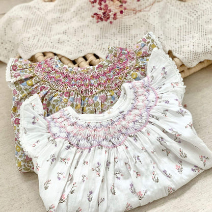 Cute Smocked Bishops,White/Floral,2T to 6T.