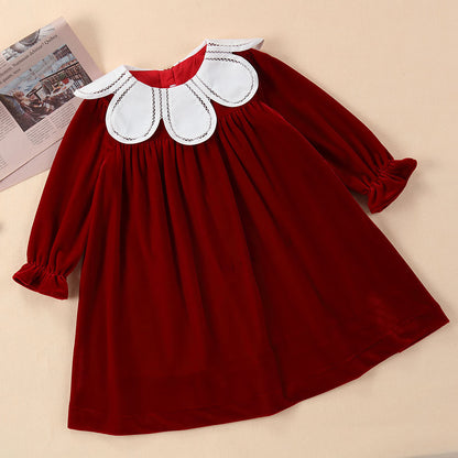 Olive Green Velvet  Dress,12M to 8T.