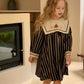 Cute Navy Stripped Embroidered Dress,2T to 7T