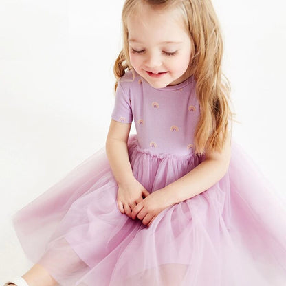 Cute Purple Rainbow Play Dress,2T to 7T.