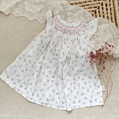 Cute Smocked Bishops,White/Floral,2T to 6T.