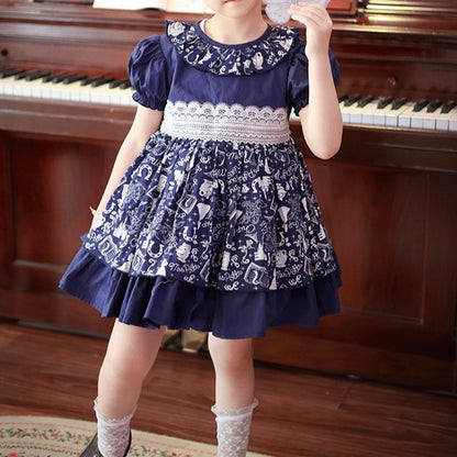 Cute Blue Print Dress,2T to 7T