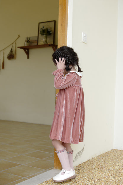 Olive Green Velvet  Dress,12M to 8T.