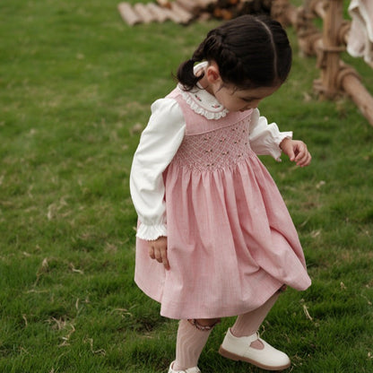 Hand Smocked Dress & White Shirt Combo,12M to 6T.