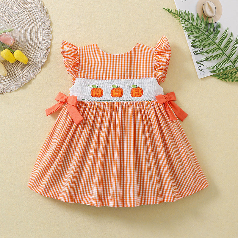 Cute Pumpkin Embroidered Dresses,12M to 5T. Orange / 4T Cute Pumpkin Embroidered Dresses,12M to 5T. Orange / 4T