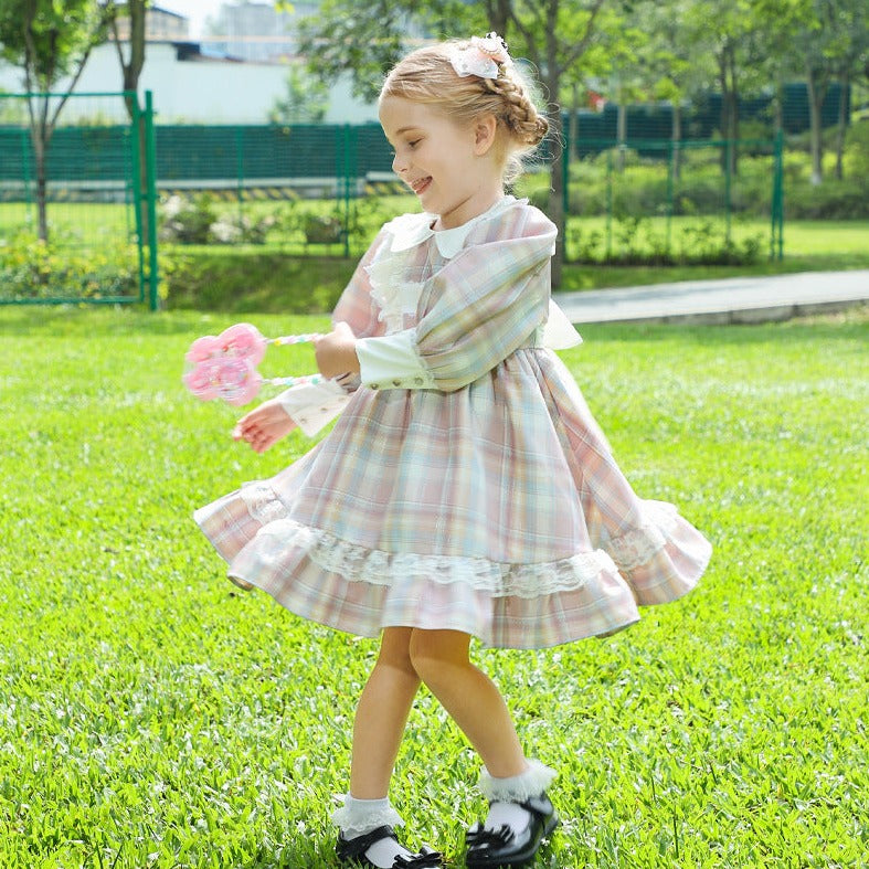 Adorable Full Sleeves Plaid Dress,2T to 7T