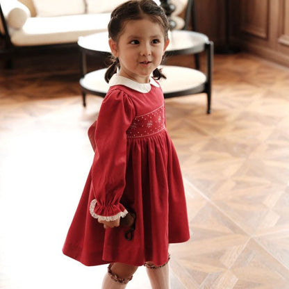Full Sleeves Gold Red Twirling Dress,12M to 7T.