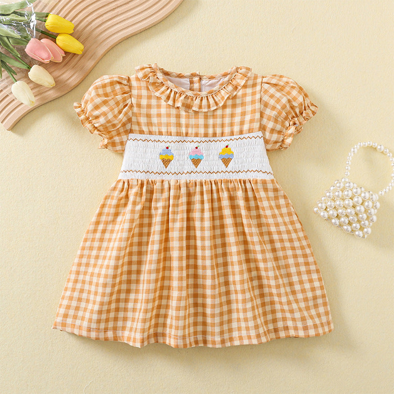 Cute Ice-Cream Embroidered Dress,12M to 5T.