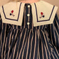 Cute Navy Stripped Embroidered Dress,2T to 7T