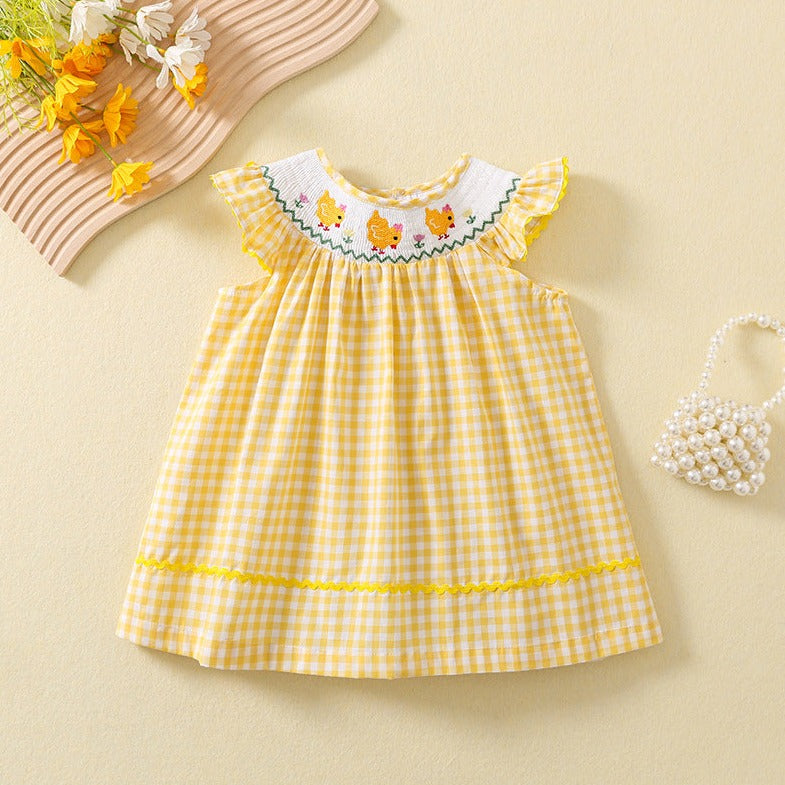 Cute Hen Embroidered Dress,12M to 5T.
